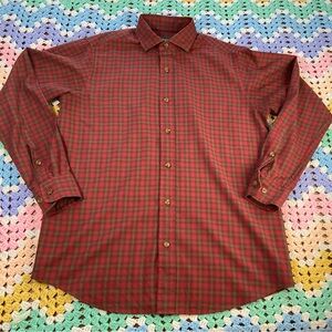 Mens Orvis Classic Fit Red and Green Plaid Button Down Shirt casual cotton blend